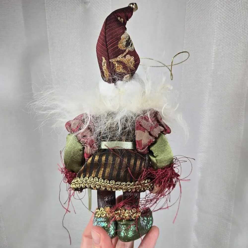 Wayne M. Kleski Santa Gnome Figure Burgundy Outfit Gold Trim Green Boots Ornamen